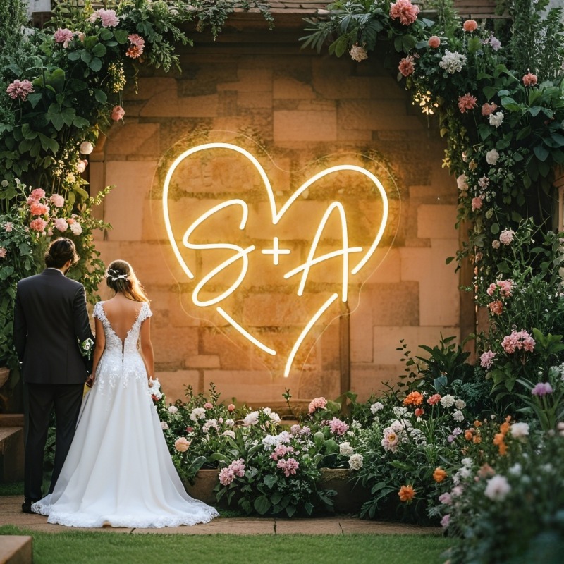 Lighting Decor Ideas - Iniciais personalizadas coração led sinal de