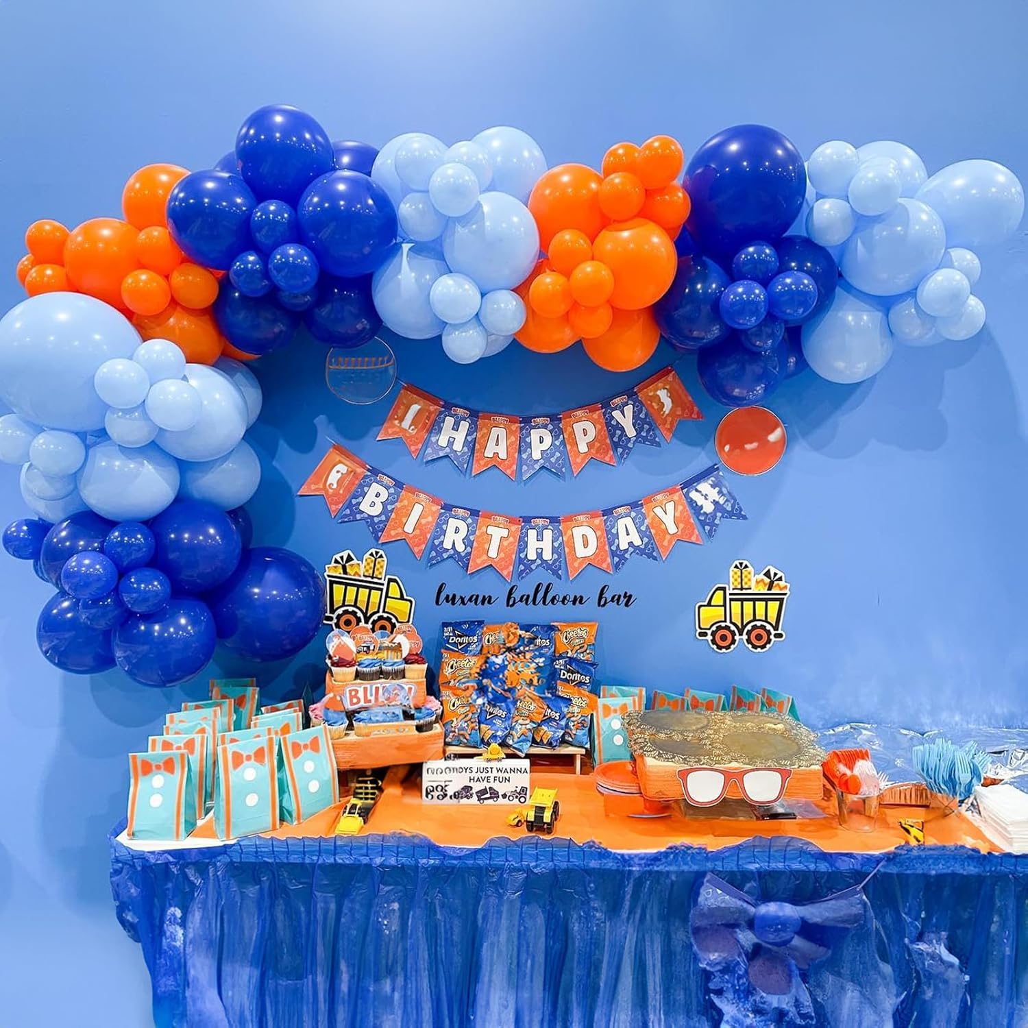 Arco de balão azul laranja dec - Orange Lighting Decor avaliação e preço
